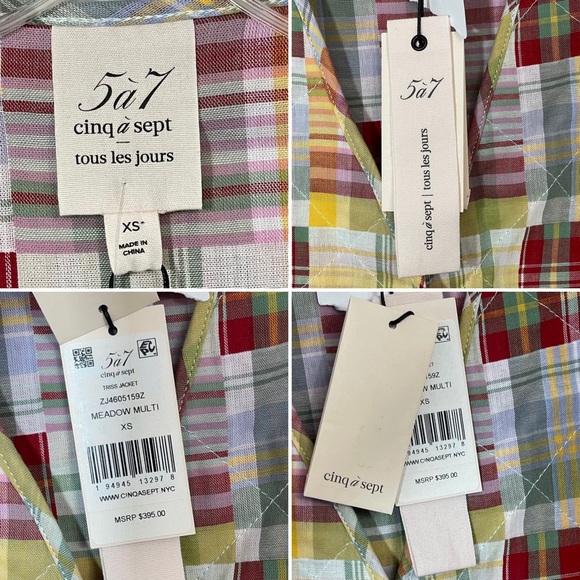 NWT CINQ A SEPT Triss Quilted Patchwork Organic Cotton Wrap Jacket Belt XS Boho - Picture 9 of 16